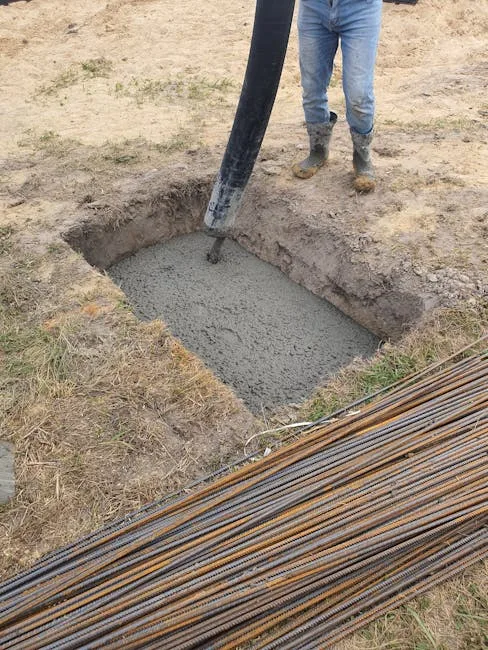 Coulée de béton sur fondations résidentielles avec armature en acier visible